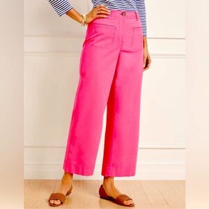 Talbots Pink Geranium Wide-Leg Cotton Blend Crop Pants Sz 16 Poplin High Waist